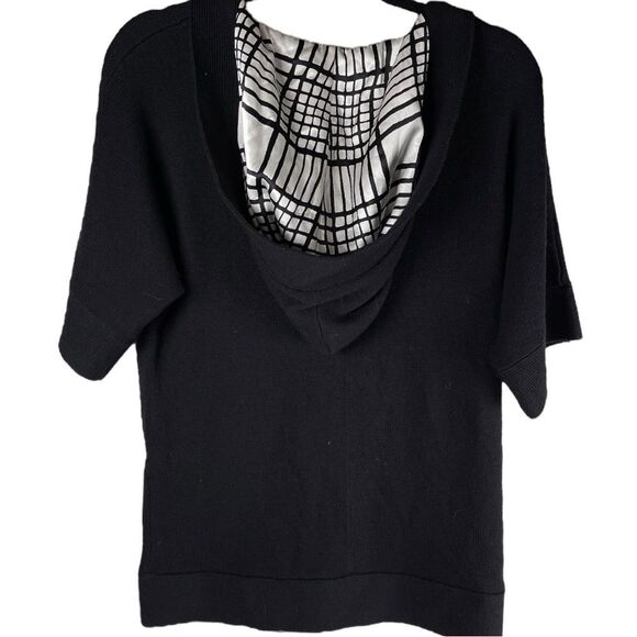 Adam Lippes Adam Plus Eve Black Wool Hooded V-Neck Sweater Size Medium - Picture 2 of 8